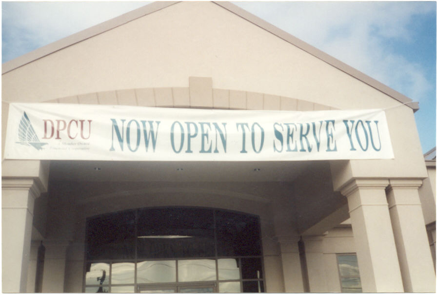 Building entrance with banner outside
